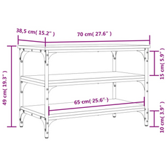 Brown Oak Shoe Bench | 3-Tier Storage, Engineered Wood & Metal | 70x38.5x49 cm