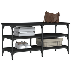 Black Shoe Bench with Storage | 100x38.5x49 cm | Engineered Wood & Metal Frame