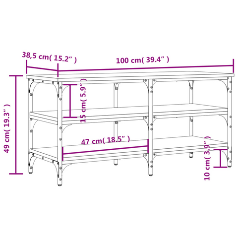 Black Shoe Bench with Storage | 100x38.5x49 cm | Engineered Wood & Metal Frame