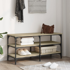 Stylish Shoe Bench in Sonoma Oak Finish – 100x38.5x49 cm | Engineered Wood & Metal | 3-Tier Storage Shelves