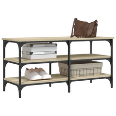 Stylish Shoe Bench in Sonoma Oak Finish – 100x38.5x49 cm | Engineered Wood & Metal | 3-Tier Storage Shelves