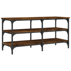 Smoked Oak Shoe Bench - 100x38.5x49 cm, Engineered Wood with Metal Frame, 3-Tier Storage, Adjustable Feet