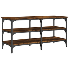 Smoked Oak Shoe Bench - 100x38.5x49 cm, Engineered Wood with Metal Frame, 3-Tier Storage, Adjustable Feet