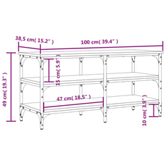 Smoked Oak Shoe Bench - 100x38.5x49 cm, Engineered Wood with Metal Frame, 3-Tier Storage, Adjustable Feet