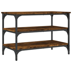 Smoked Oak Shoe Bench - 3-Tier Storage, Engineered Wood with Metal Frame, 70x38.5x49 cm