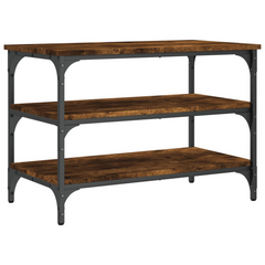 Smoked Oak Shoe Bench - 3-Tier Storage, Engineered Wood with Metal Frame, 70x38.5x49 cm