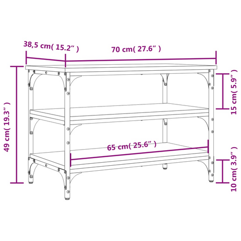 Smoked Oak Shoe Bench - 3-Tier Storage, Engineered Wood with Metal Frame, 70x38.5x49 cm