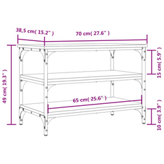 Smoked Oak Shoe Bench - 3-Tier Storage, Engineered Wood with Metal Frame, 70x38.5x49 cm