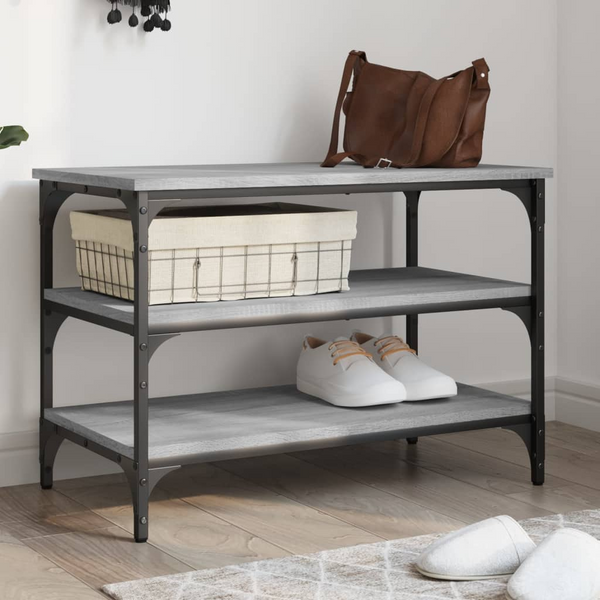 Grey Sonoma Shoe Bench - 3-Tier Storage, Engineered Wood, 70x38.5x49 cm