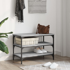 Grey Sonoma Shoe Bench - 3-Tier Storage, Engineered Wood, 70x38.5x49 cm