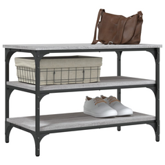 Grey Sonoma Shoe Bench - 3-Tier Storage, Engineered Wood, 70x38.5x49 cm