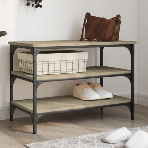 Shoe Bench with Storage Shelves, Sonoma Oak Finish, 70x38.5x49 cm, Engineered Wood and Metal Frame - Stylish and Functional Shoe Rack for Entryway or Living Room