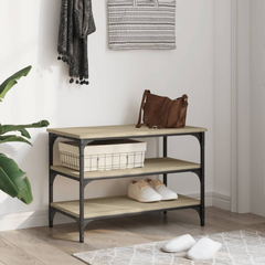 Shoe Bench with Storage Shelves, Sonoma Oak Finish, 70x38.5x49 cm, Engineered Wood and Metal Frame - Stylish and Functional Shoe Rack for Entryway or Living Room