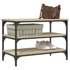 Shoe Bench with Storage Shelves, Sonoma Oak Finish, 70x38.5x49 cm, Engineered Wood and Metal Frame - Stylish and Functional Shoe Rack for Entryway or Living Room