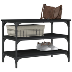 Shoe Bench - Stylish Black 70x38.5x49 cm - Durable Engineered Wood with Metal Frame, 3-Tier Storage, Adjustable Feet