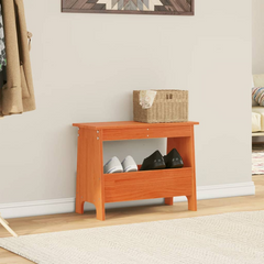 Wax Brown Hall Bench - Solid Pine Wood, 60x28x45 cm - Rustic Entryway Bench with Storage Shelf