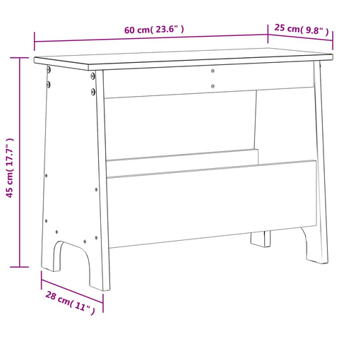 Wax Brown Hall Bench - Solid Pine Wood, 60x28x45 cm - Rustic Entryway Bench with Storage Shelf