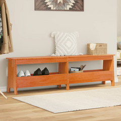 Wax Brown Solid Wood Pine Hall Bench - 160x28x45 cm with Ample Storage and Rustic Charm