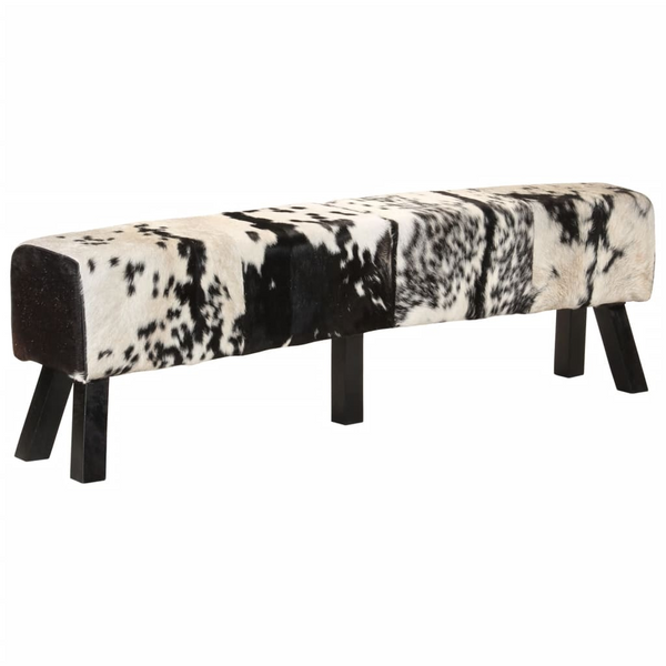 Bench Black and White 160x28x50 cm Real Goat Leather