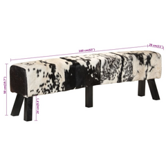 Bench Black and White 160x28x50 cm Real Goat Leather