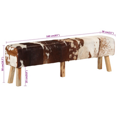 Bench Brown and White 160x28x50 cm Real Goat Leather