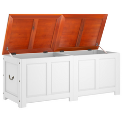 Storage Chest with Lid Brown and White Solid Wood Acacia - Durable and Versatile Storage Solution