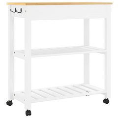 Kitchen Trolley - 84x40x90 cm | Solid Pine Wood Mobile Cart with Storage Drawers & Shelves | Rustic White & Honey Finish | Portable Organizer for Kitchen, Living Room, Bathroom