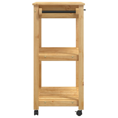 Kitchen Trolley | 84x40x90 cm | Solid Pine Wood | Mobile Storage Cart with Drawer, Shelves, Hooks, and Wheels