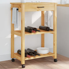 Solid Pine Wood Kitchen Trolley - 60x40x90 cm - Vintage Style with Ample Storage and Mobility