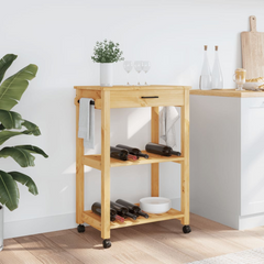 Solid Pine Wood Kitchen Trolley - 60x40x90 cm - Vintage Style with Ample Storage and Mobility