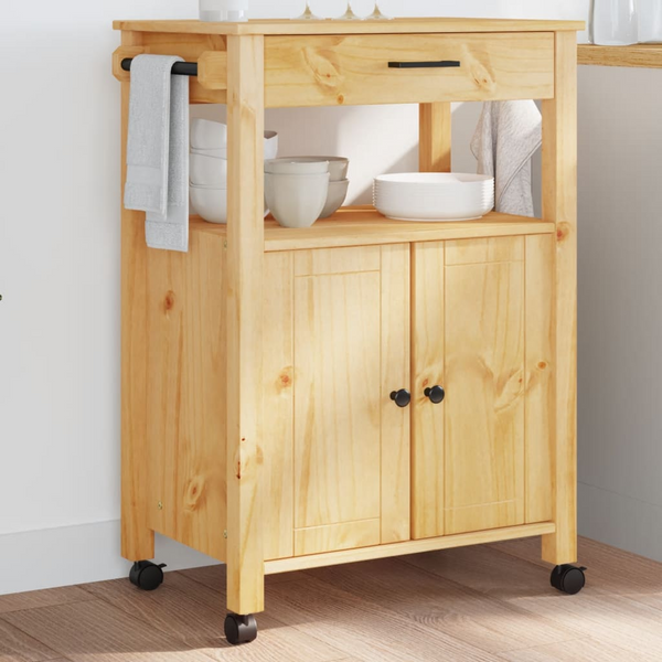 Kitchen Trolley 60x40x90 cm | Solid Pine Wood, Vintage Style, Ample Storage & Easy Mobility