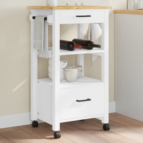 Kitchen Trolley | 48x40x90 cm | Solid Wood Pine | Multi-Functional Storage and Mobility | White and Honey Wax Finish