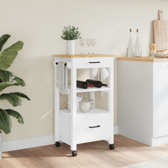 Kitchen Trolley | 48x40x90 cm | Solid Wood Pine | Multi-Functional Storage and Mobility | White and Honey Wax Finish