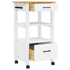 Kitchen Trolley | 48x40x90 cm | Solid Wood Pine | Multi-Functional Storage and Mobility | White and Honey Wax Finish