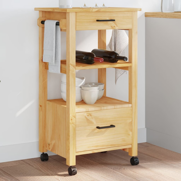 Kitchen Trolley - 48x40x90 cm - Solid Pine Wood - Stylish & Durable Rolling Cart for Kitchen Storage