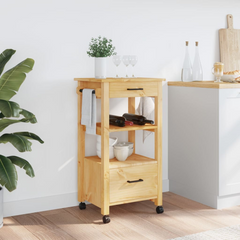 Kitchen Trolley - 48x40x90 cm - Solid Pine Wood - Stylish & Durable Rolling Cart for Kitchen Storage