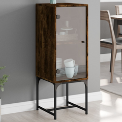 Side Cabinet with Glass Doors Smoked Oak 35x37x100 cm