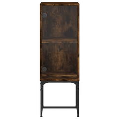 Side Cabinet with Glass Doors Smoked Oak 35x37x100 cm