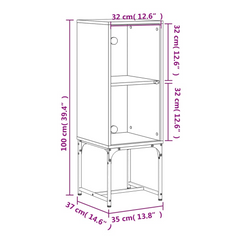 Side Cabinet with Glass Doors Smoked Oak 35x37x100 cm