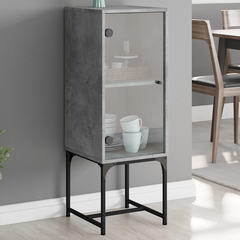 Side Cabinet with Glass Doors Concrete Grey 35x37x100 cm