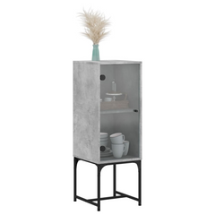 Side Cabinet with Glass Doors Concrete Grey 35x37x100 cm