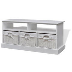 Storage Bench Aarau White with 3 Woven Baskets - Stylish & Functional Furniture for Any Room