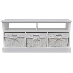 Storage Bench Aarau White with 3 Woven Baskets - Stylish & Functional Furniture for Any Room