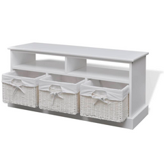 Storage Bench Aarau White with 3 Woven Baskets - Stylish & Functional Furniture for Any Room