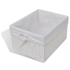 Storage Bench Aarau White with 3 Woven Baskets - Stylish & Functional Furniture for Any Room