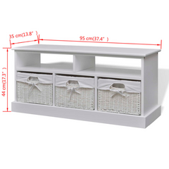 Storage Bench Aarau White with 3 Woven Baskets - Stylish & Functional Furniture for Any Room