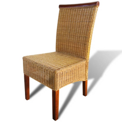 Set of 2 Brown Natural Rattan Dining Chairs - Handwoven, Solid Mango Wood Frame