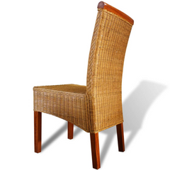 Set of 2 Brown Natural Rattan Dining Chairs - Handwoven, Solid Mango Wood Frame