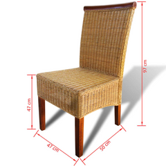 Set of 2 Brown Natural Rattan Dining Chairs - Handwoven, Solid Mango Wood Frame