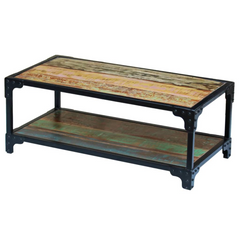 Coffee Table Solid Reclaimed Wood - Vintage Style, Handmade, Multicolour